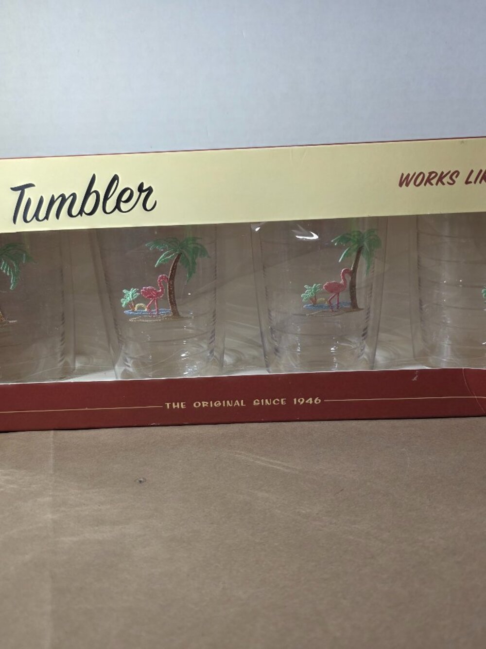 Tervis 16 oz Tumbler Embroidered Flamingo Insulated Boxed Set of 4 cups NEW